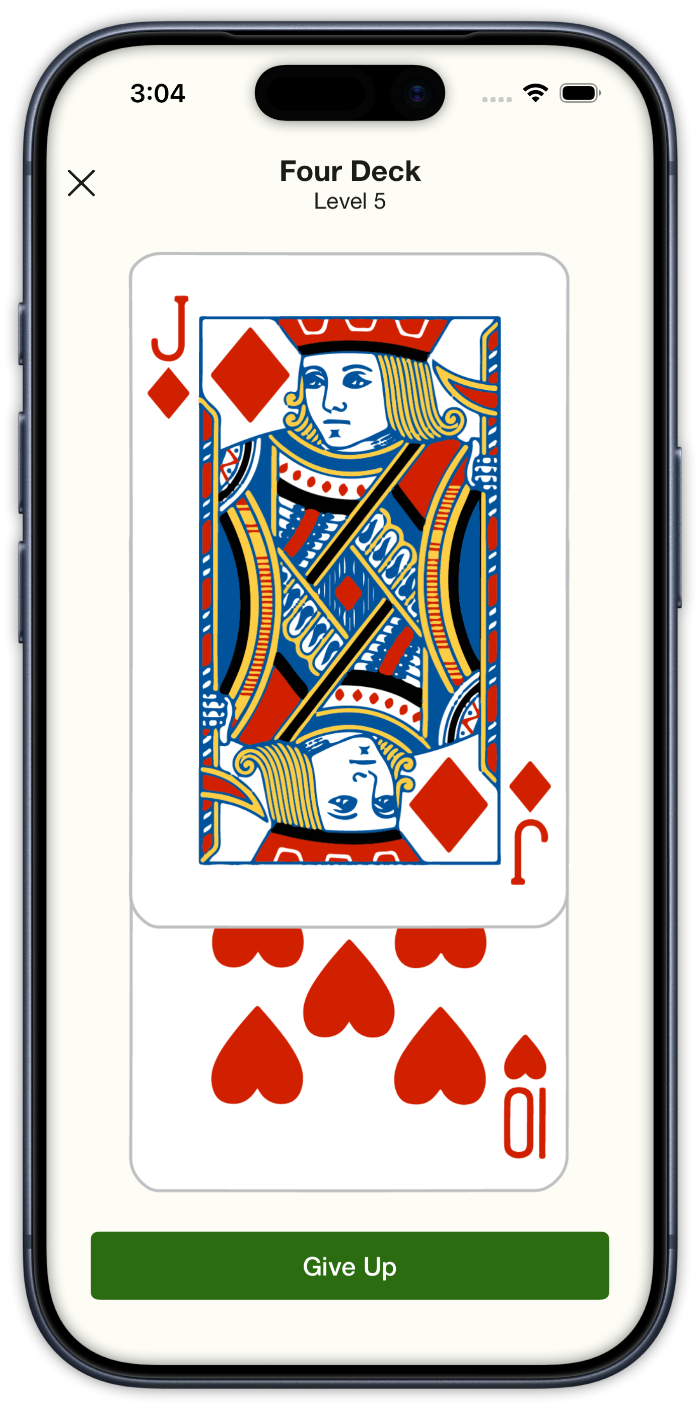 Dealt Out Four Deck with two cards stacked on screen