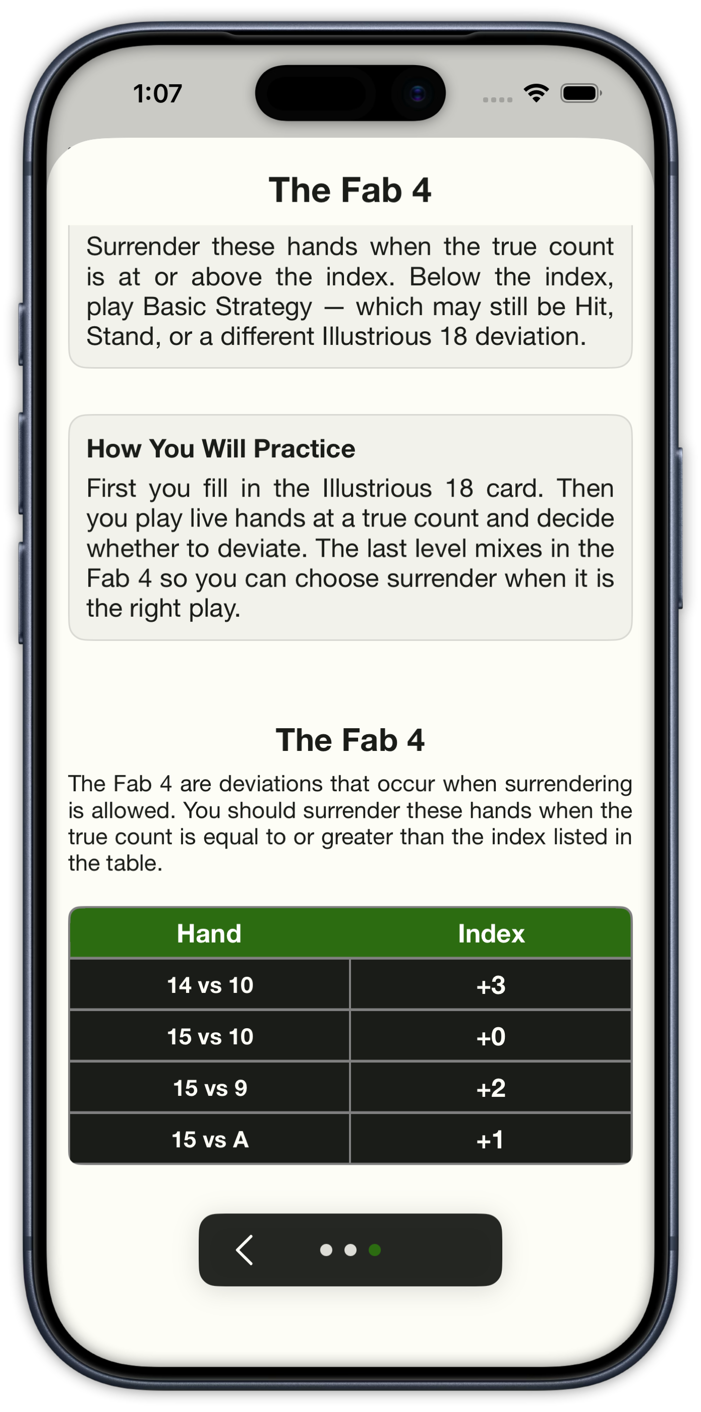 The Fab 4 surrender deviations with indexes for 14 and 15 versus ten, nine, and ace