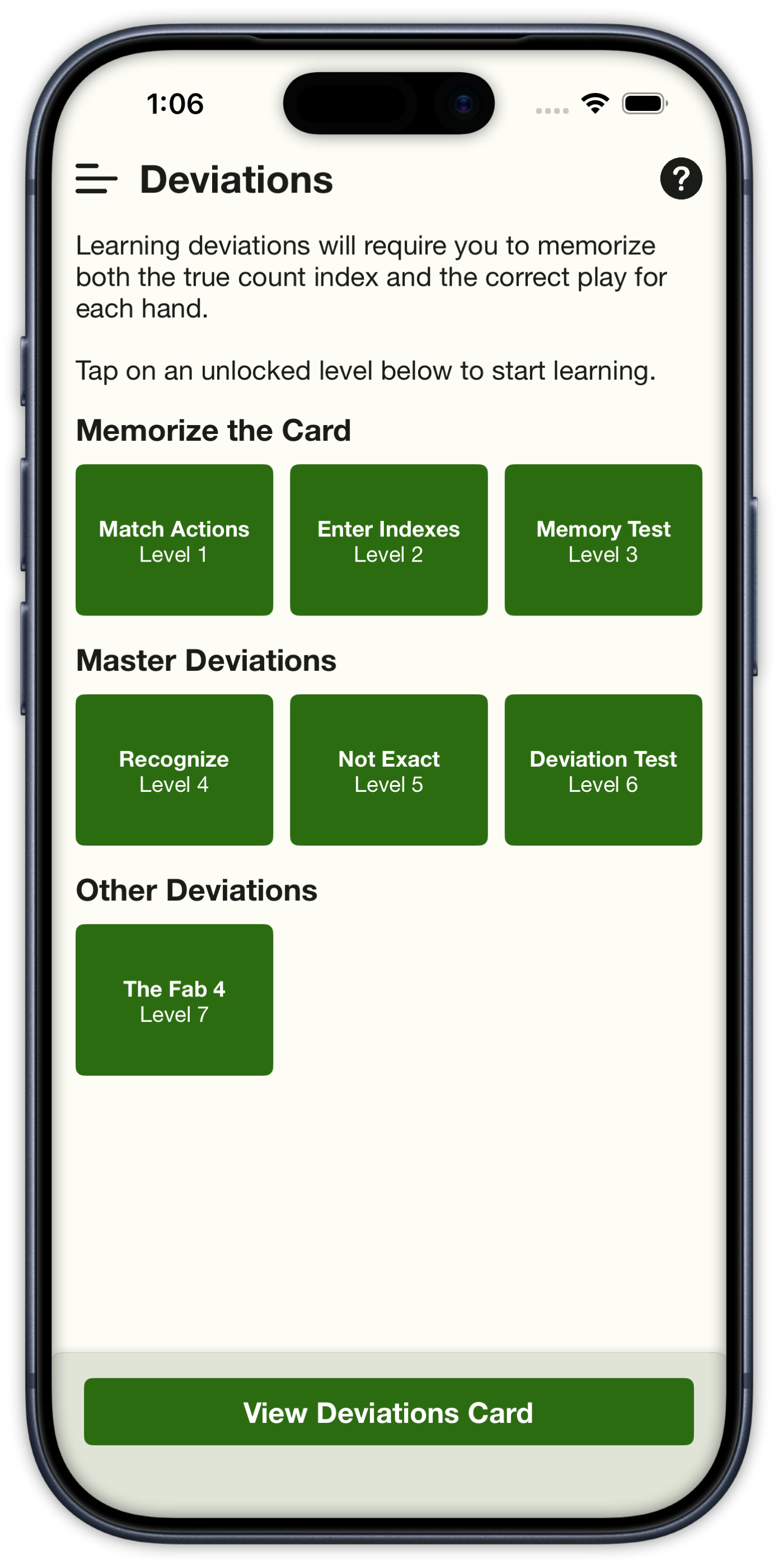 Deviations level select with Match Actions, Enter Indexes, and The Fab 4