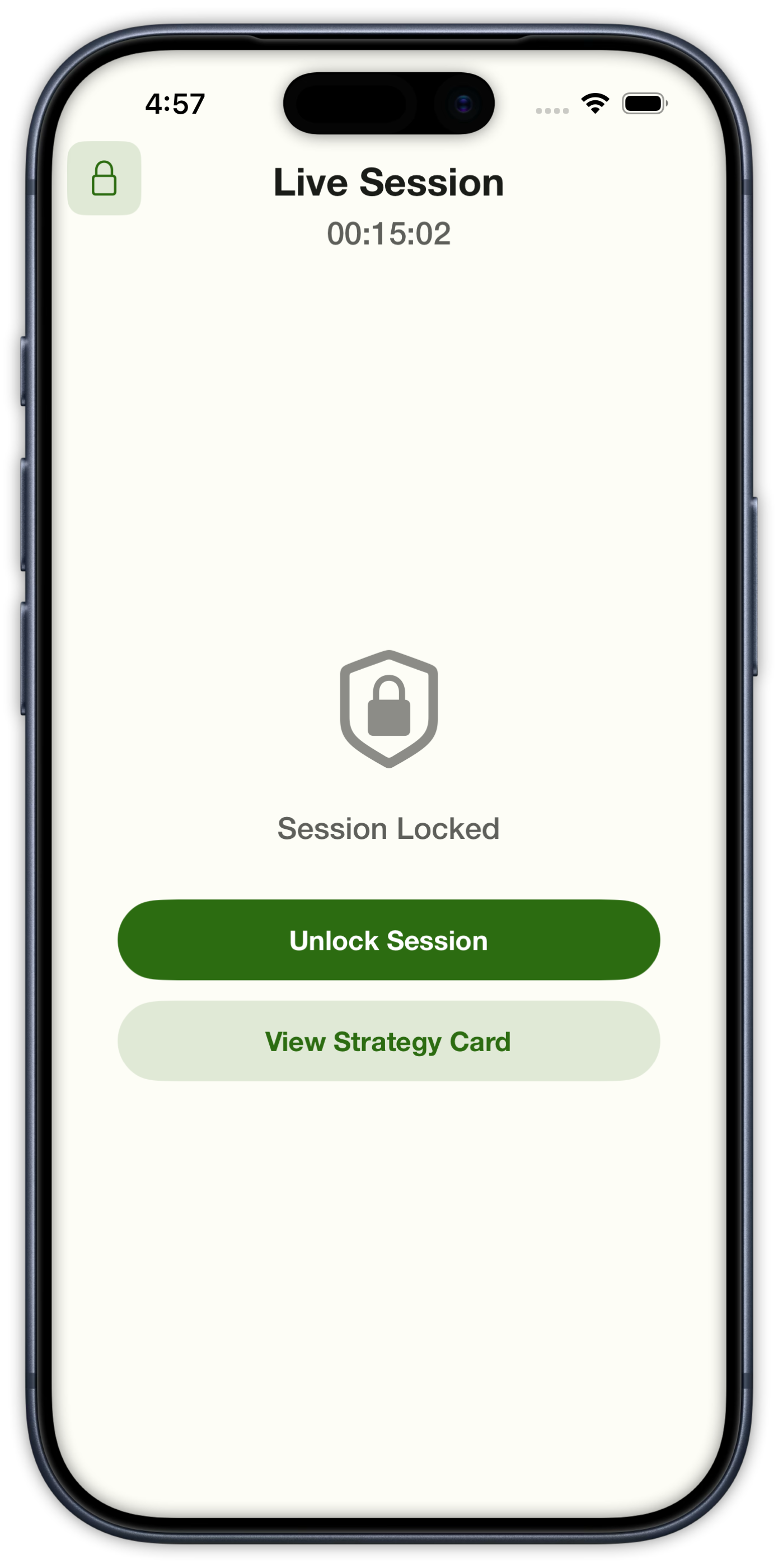 Locked live session with Unlock Session and View Strategy Card