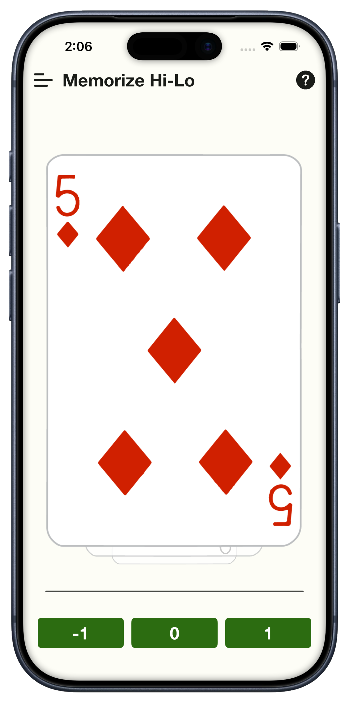 Memorize mode drilling Hi-Lo card values