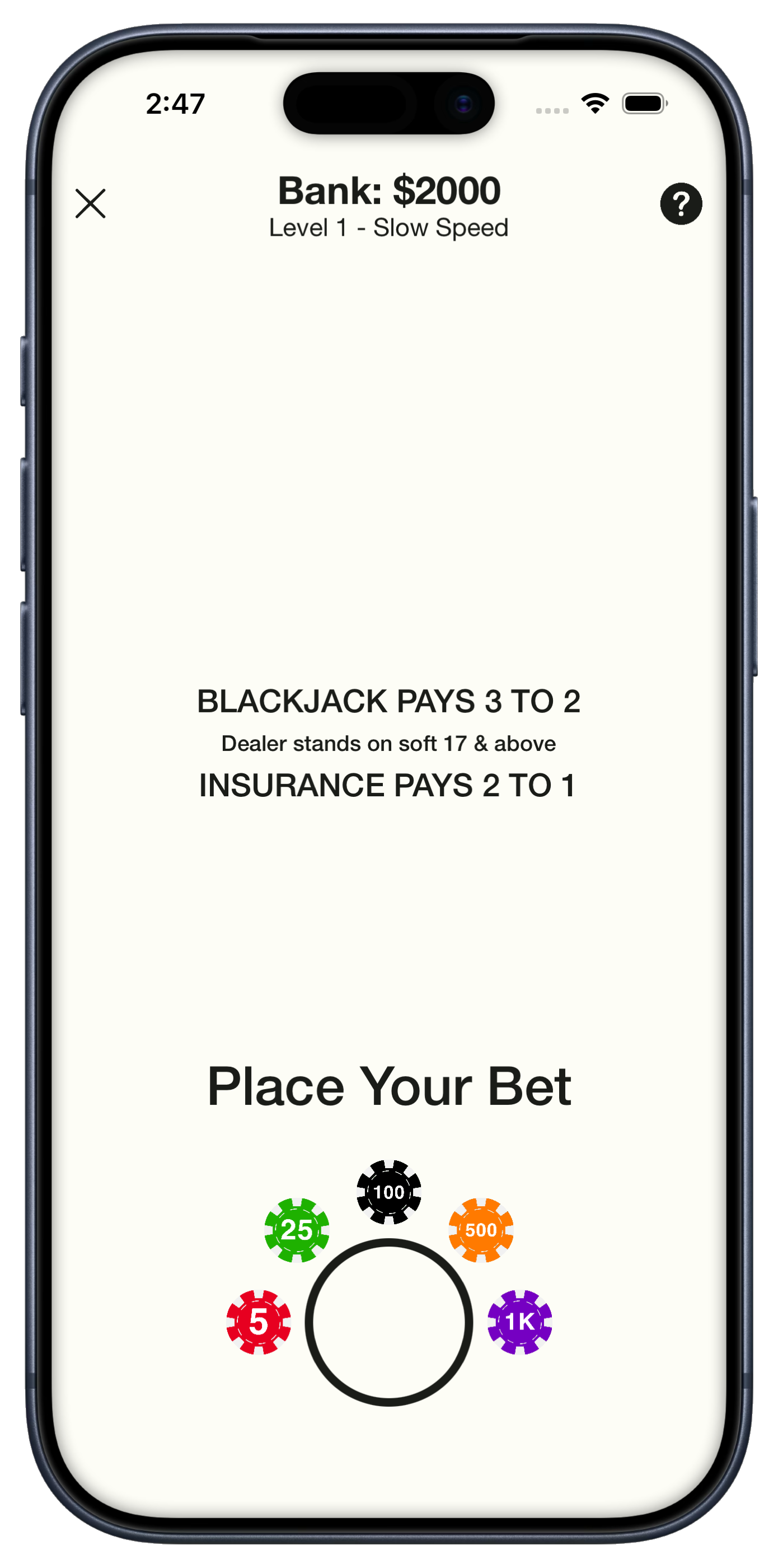 Play Blackjack table before choosing an action