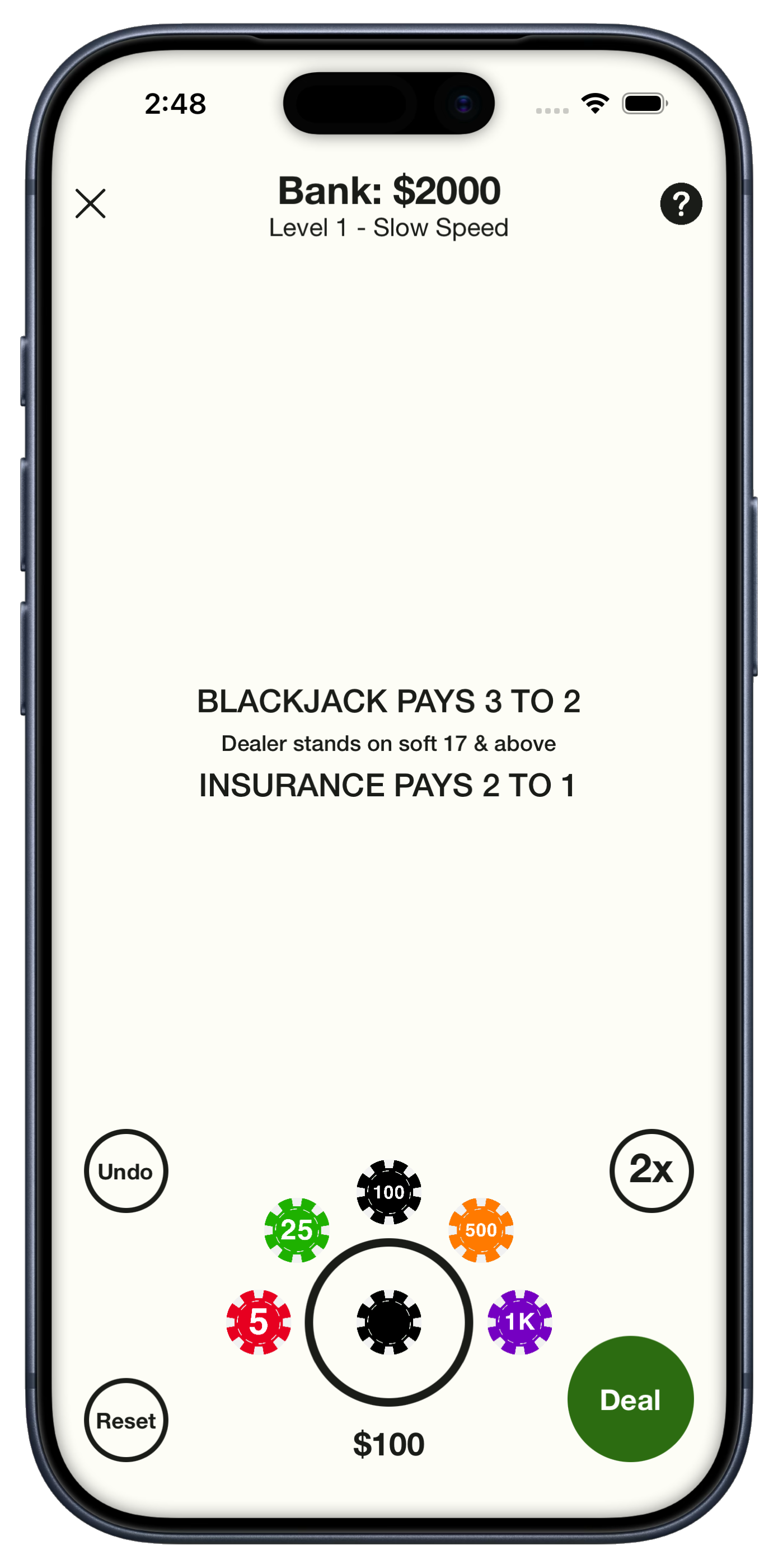 Play Blackjack with a bet placed on the table