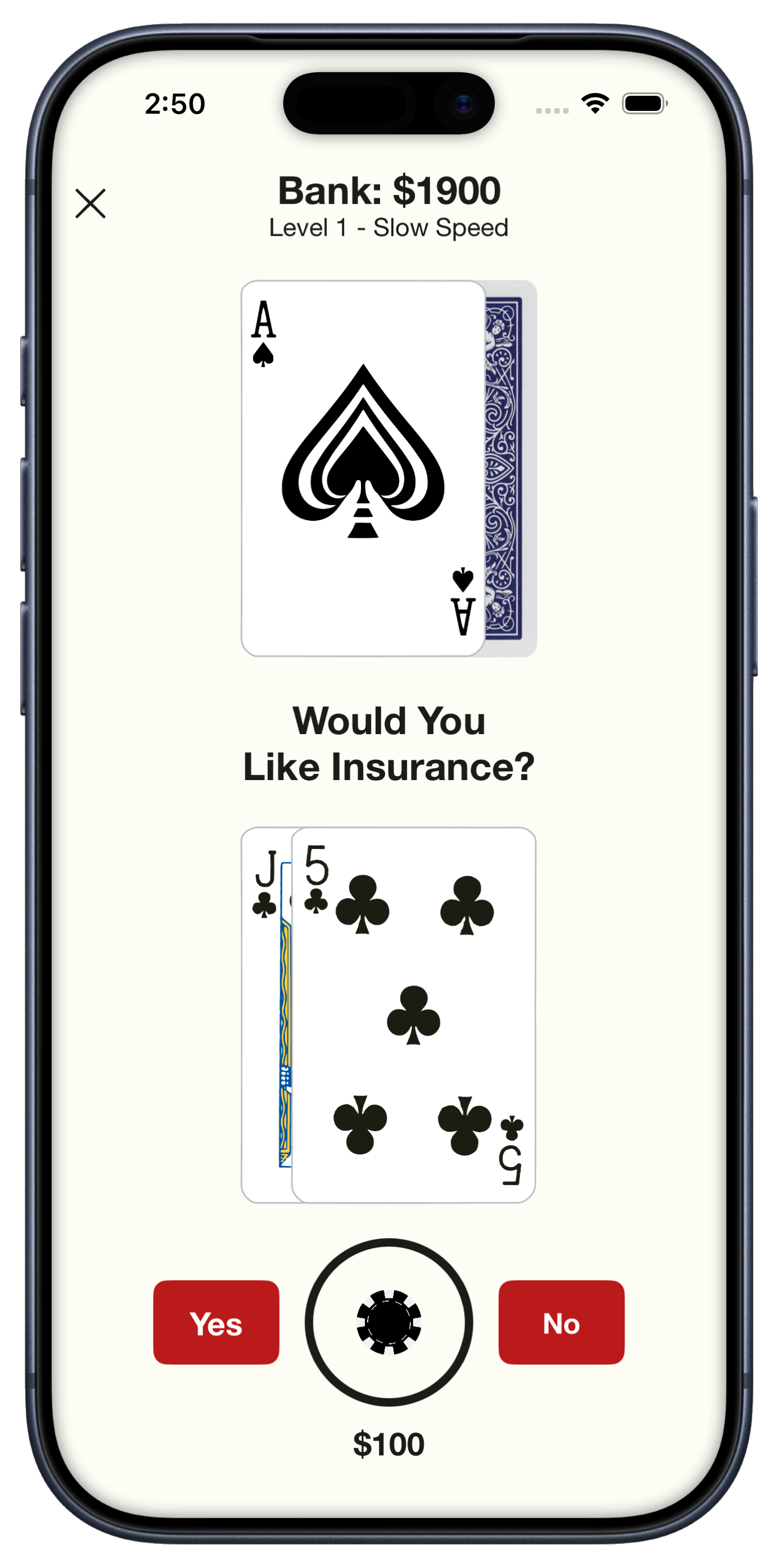 Play Blackjack insurance decision