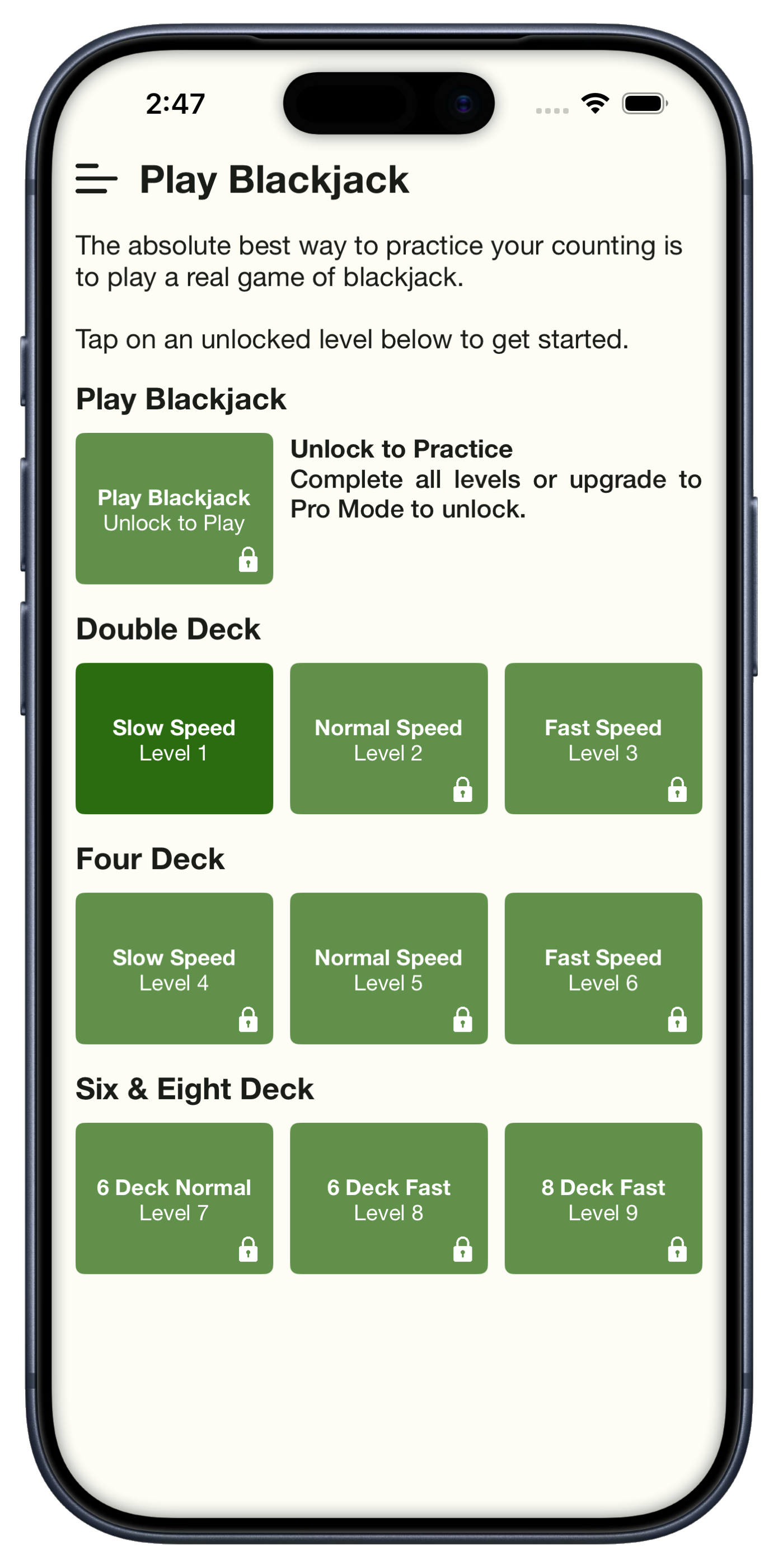 Play Blackjack levels with some tables locked