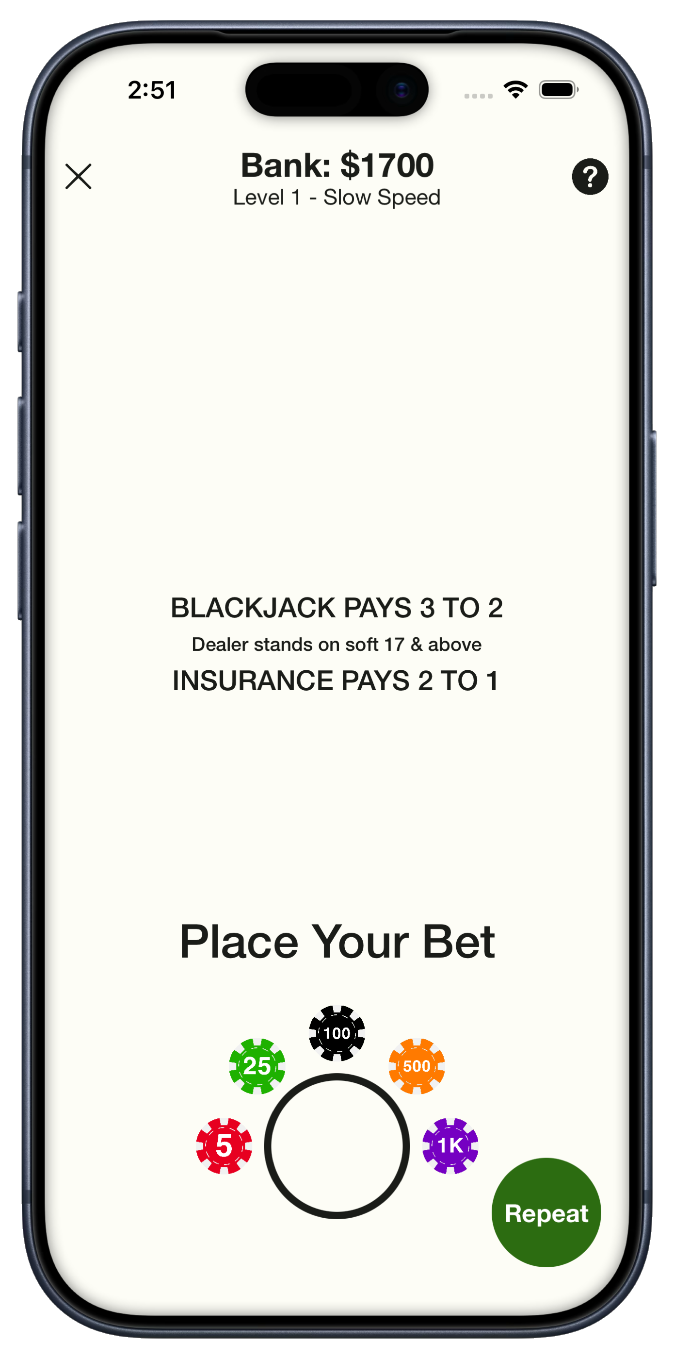 Play Blackjack asking to play another hand