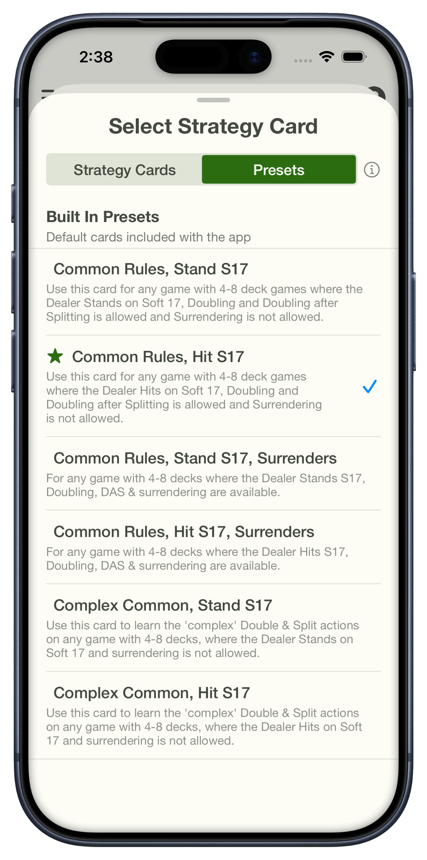 Select a strategy card from the in-app locker