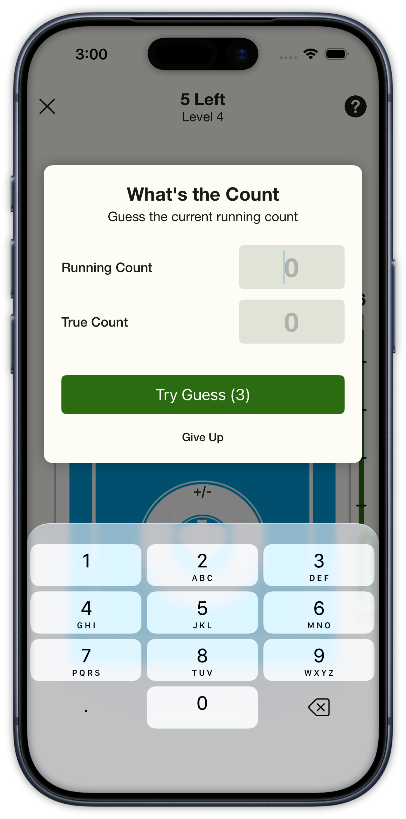 Swipe & Count asking for the running count and true count